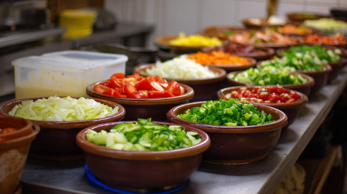 Miski z posiekanymi warzywami