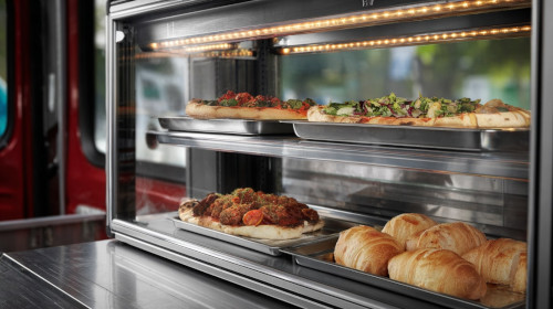 Przekąski do podgrzania w witrynie sklepowej